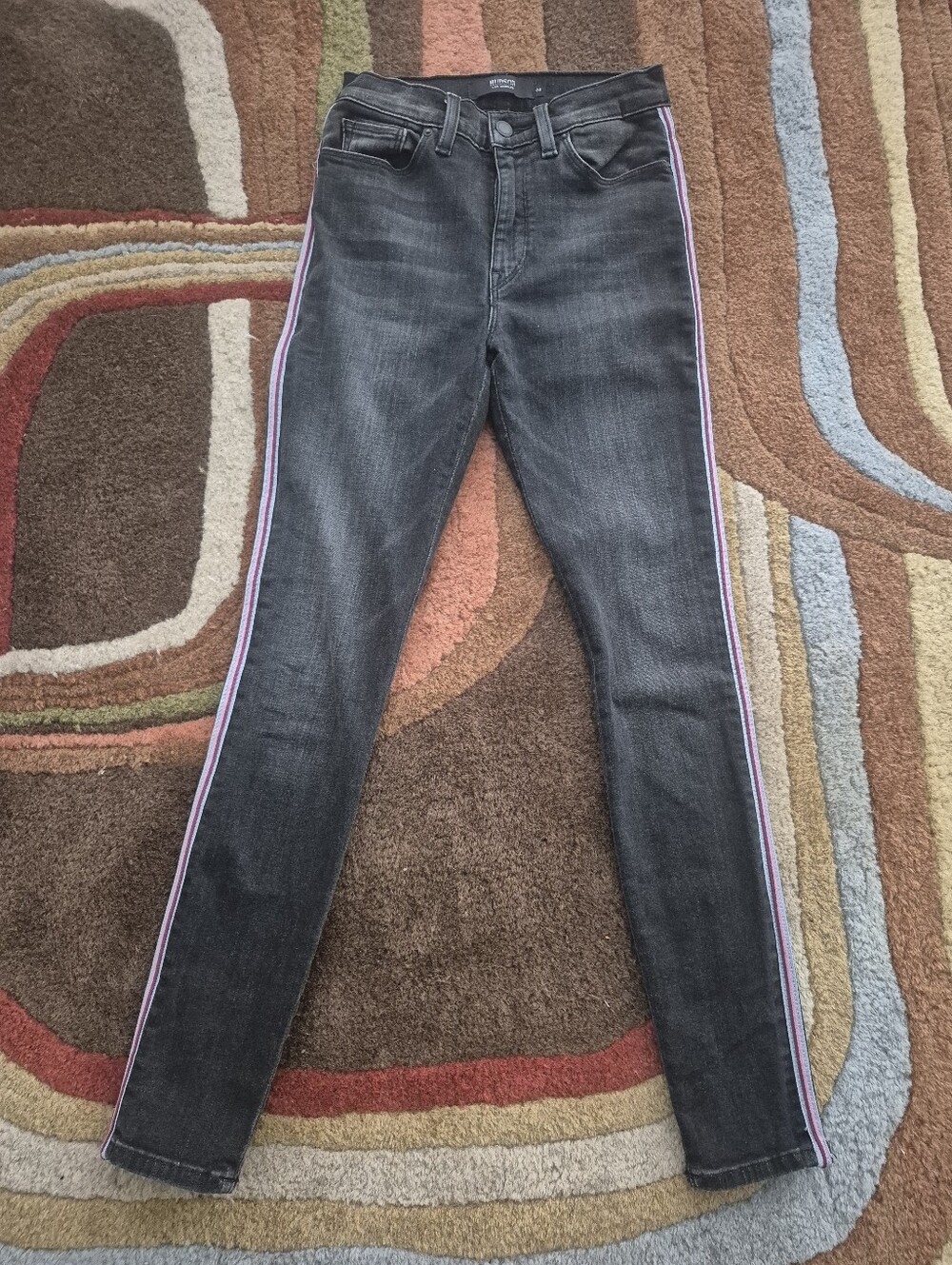 Hudson Barbara Super Skinny Grey Jeans Pink Grey Side Stripe Sz 24